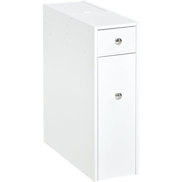HOMCOM Slim Bathroom Cabinet Freestanding Wooden Bathroom Cupboard Toilet Paper Holder, Durable, White | Aosom Ireland