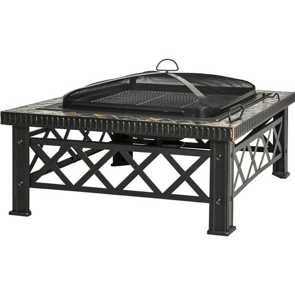 Outsunny Patio Fire Pit 2-in-1 Multifunctional with Grill Shelf Poker Handles Steel Black for Backyard Camping | Aosom Ireland