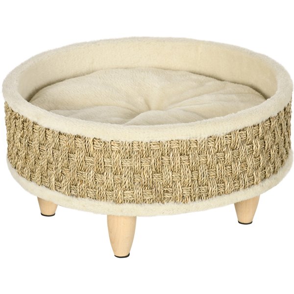 PawHut Pet Bed for Cats and Dogs, Seagrass, Washable Cushion, 48 cm x 48 cm x 24.5 cm, Beige + Khaki - Natural | Aosom Ireland