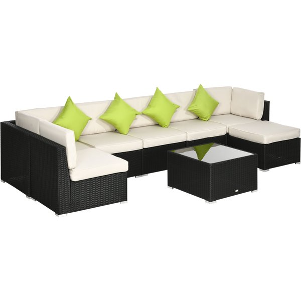 Outsunny 8 Pieces PE Rattan Corner Sofa Set, Outdoor Garden Furniture Set, Patio Wicker Sofa Seater w/ Cushion, Cushion Cover, Black | Aosom Ireland