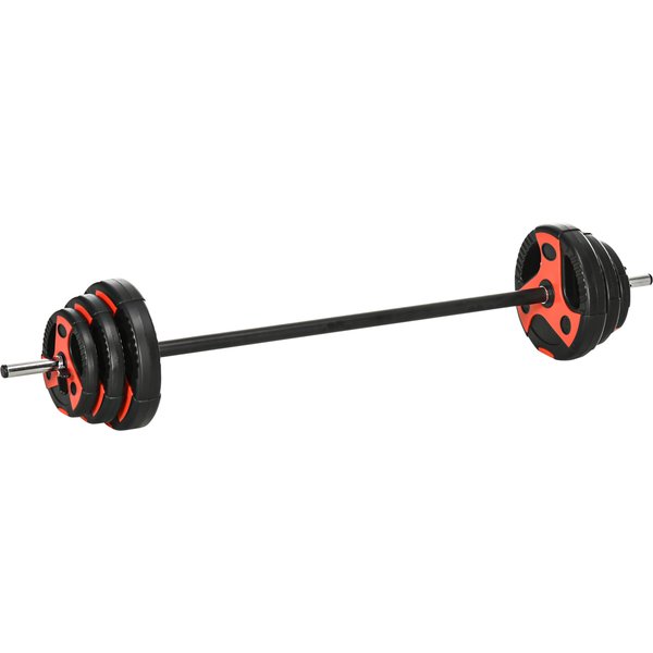 SPORTNOW Barbell Set 20 kg, incl. 6 weight plates, 2 x 5kg, 2 x 2.5kg, 2 x 1.25kg, non-slip bar, black+red | Aosom Ireland