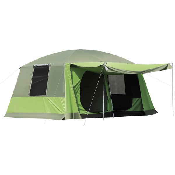 Outsunny Two Room Dome Tent w/ Porch for 4-8 Man, Camping Backpacking Shelter w/ Mesh Windows, Zipped Doors, Lamp Hook & Portable Carry Bag | Aosom Ireland