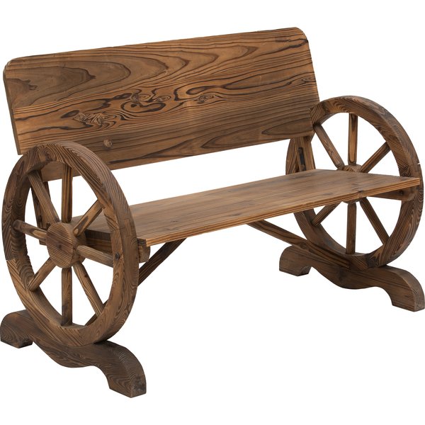 Outsunny Wooden Cart Wagon Wheel 2 Seater Garden Bench Outdoor Chair Rustic High Back Loveseat Burnt Stained | Aosom Ireland