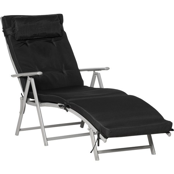 Outsunny Textilene Sun Lounger Recliner Chair Patio Foldable Garden 7 Levels Adjustable with Seat Cushion and Pillow | Aosom Ireland