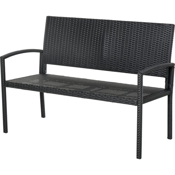 Outsunny Patio Rattan 2 Seater Garden Bench Wicker Weave Love Seater Armchair Furniture Outdoor Garden Conservatory Chair Black | Aosom Ireland