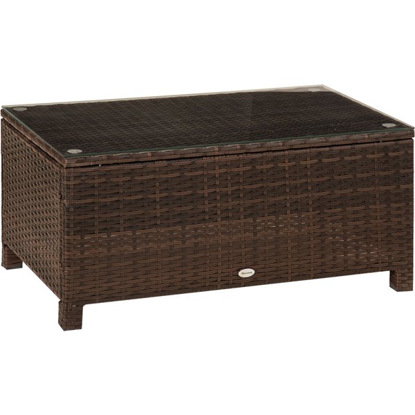 Outsunny Rattan Garden Furniture Coffee Table Patio Tempered Glass Mixed Brown | Aosom Ireland