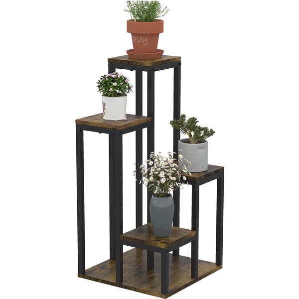 Outsunny Flower Stand with 4 Tiers, 40 cm x 40 cm x 81 cm, Brown | Aosom Ireland