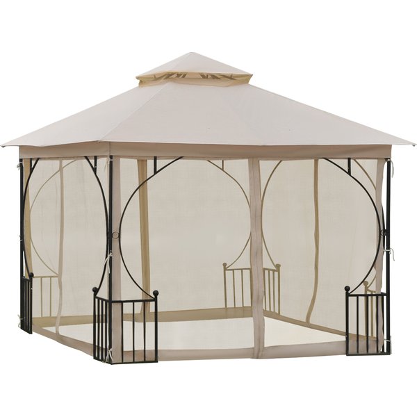 Outsunny Tonnelle Barnum Pavillon De Jardin Tente De RéCeption Style Colonial Double Toit 4 Moustiquaires Amovibles ImperméAbilisé Beige Noir-image