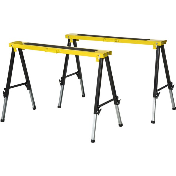 DURHAND 2er-Set Sägepferd Klappbare Arbeitsböcke rutschfest aus Stahl Gelb Schwarz 100 x 49 x 62-90 cm mit 100 kg Belastbarkeit Aosom.de