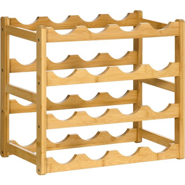 HOMCOM Bamboo Wine Rack for 16 Wine Bottles, 4 Shelves, 43 cm x 23.5 cm x 38 cm Natural | Aosom Ireland