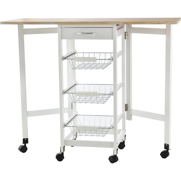 HOMCOM Drop-Leaf Kitchen Trolley w/ 3 Baskets Drawer Surface Top 6 Wheels Rolling Storage Unit Kitchen Home Dining Cart White Oak Tone | Aosom Ireland