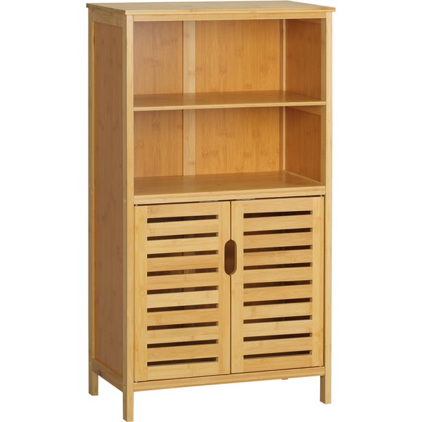kleankin Bamboo Bathroom Cabinet with Louvered Doors, 2 Shelves, 1 Cabinet, 50 cm x 29 cm x 92 cm, Natural | Aosom Ireland