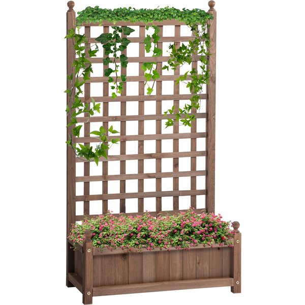 Outsunny Wooden Raised Garden Bed With Trellis Climbing Vines Indoor & Outdoor Display Rack 64 x 28 x 120 cm | Aosom Ireland