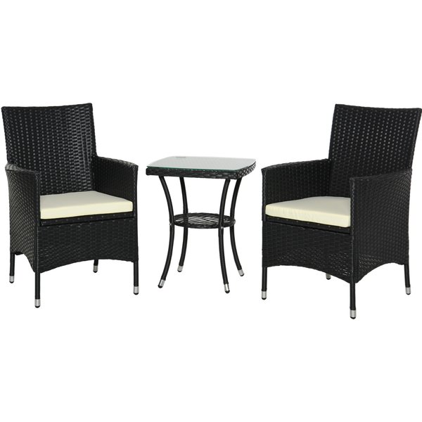 Outsunny Waterproof Rattan Bistro Set: 3 Piece Garden Furniture with Weave Chairs & Table, Conservatory Patio Suite, Jet Black | Aosom Ireland