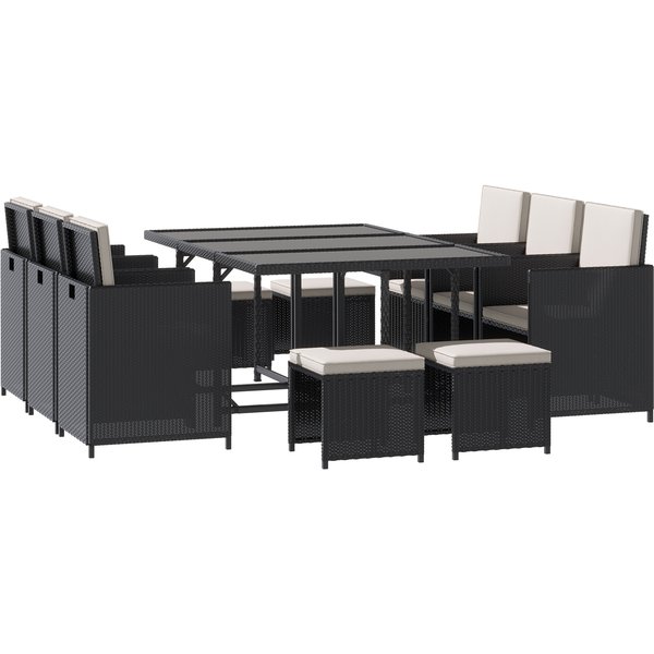 Outsunny 11PC Rattan Garden Furniture Outdoor Patio Dining Table Set Weave Wicker 10 Seater Stool Black | Aosom Ireland