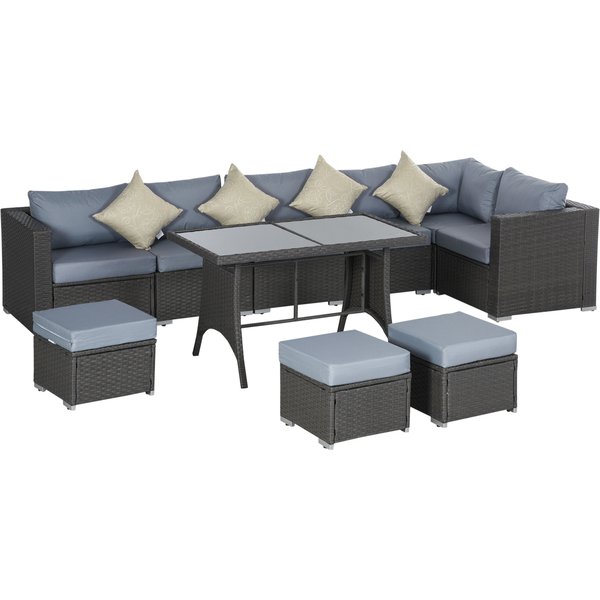 Outsunny 10 Pcs Rattan Sofa Set-Grey/Dusty Blue Cushion | Aosom Ireland