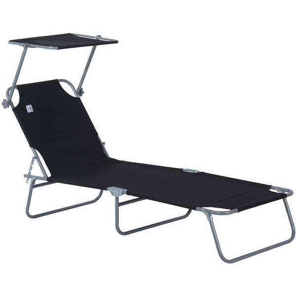 Outsunny Adjustable Lounger Seat with Sun Shade-Black|Aosom Ireland