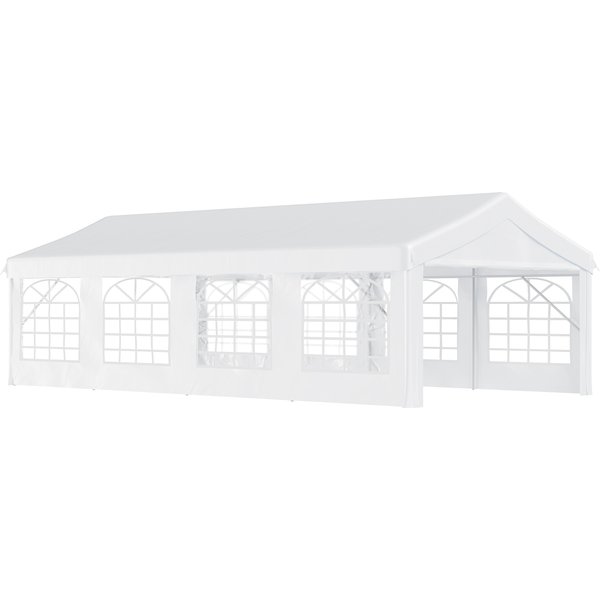 Outsunny 4 x 8m Party Marquee, Heavy-duty Outdoor Carport Event Tent, Patio Gazebo Canopy Pavilion w/4 Sidewalls, 8 Windows, White | Aosom Ireland