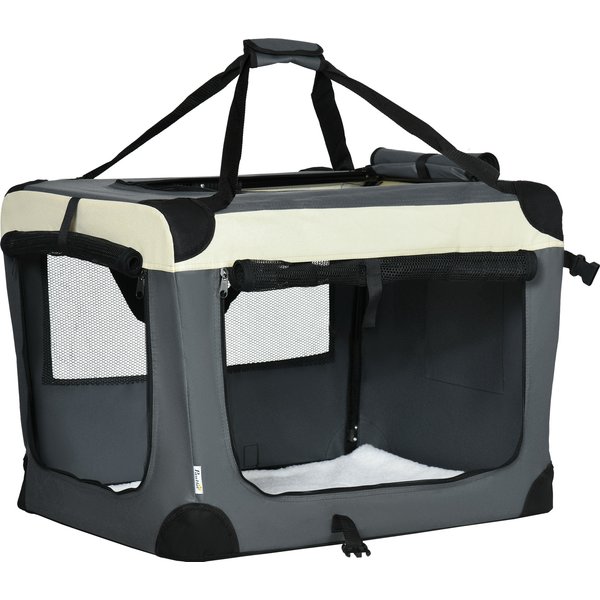 PawHut 70cm Pet Carrier, Foldable Dog Bag, Portable Cat Carrier, Pet Travel Bag with Cushion for Miniature and Small Dogs, Grey | Aosom Ireland