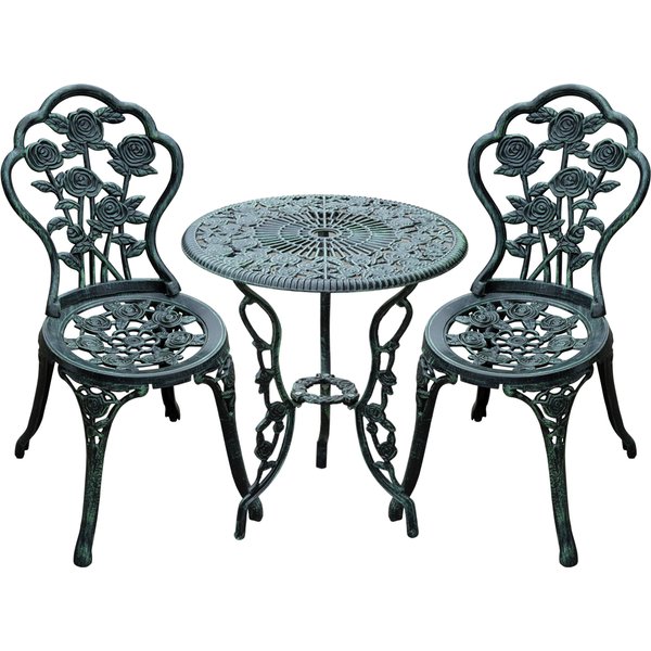 Outsunny 3 Pcs Cast Aluminum Bistro Set-Green | Aosom Ireland