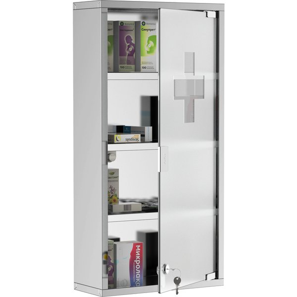 HOMCOM Wall-Mounted Medicine Cabinet: 4 Tier Lockable Glass Door, Stainless Steel Shelving Unit, 60Hx30Wx12D(cm) | Aosom Ireland