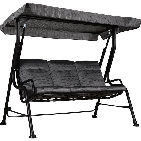 Outsunny Balancelle De Jardin 3 Places Style Contemporain Toit Inclinaison RéGlable éPais Coussins Amovibles Polyester Acier éPoxy Gris Noir Aosom France-image