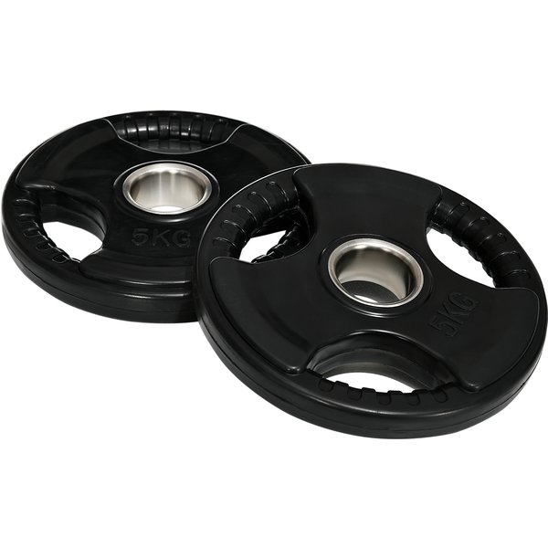 SPORTNOW Weight Plate, 2-Pack, 5 kg per Plate, Three Handles, Floor-Friendly Rubber Coating, Metal | Aosom Ireland