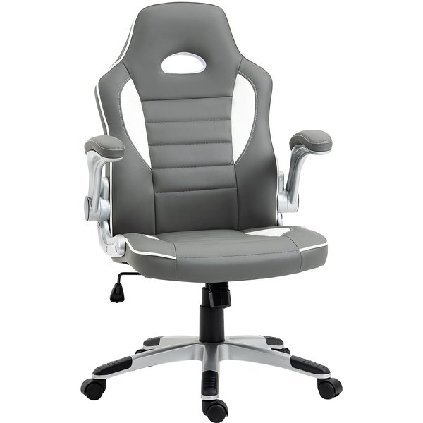 Vinsetto Home Office Chair, PU Leather Racing Chair with 90° Flip-up Armrest, Adjustable Height and Rolling Wheels, Grey | Aosom Ireland