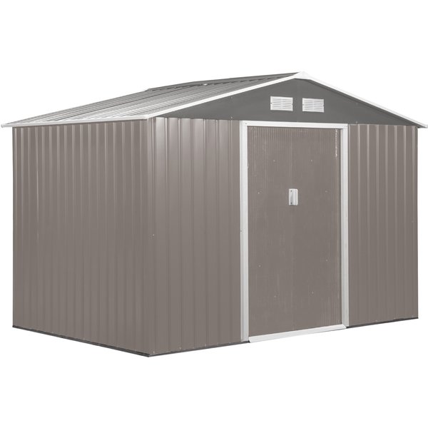 Outsunny 9x6 garden shed metal garden tool shed with ventilation roofed outdoor storage foundation doors light grey Aosom UK