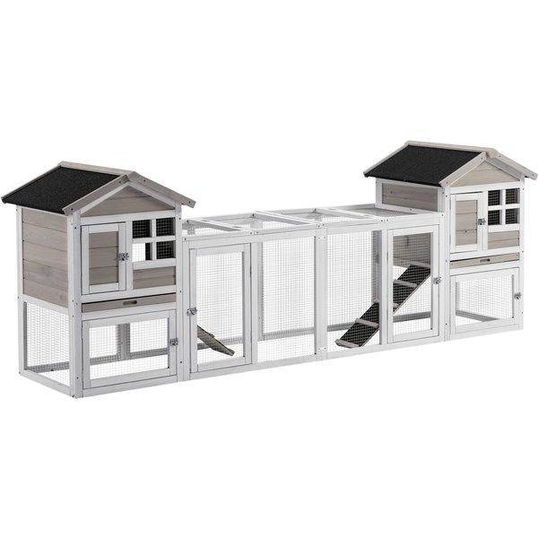 PawHut 2 in 1 Rabbit Hutch, Double Main House Guinea Pig Hutch, Wooden Small Animal House with Run Box, Slide-out Tray, Ramp, 259 x | Aosom Ireland