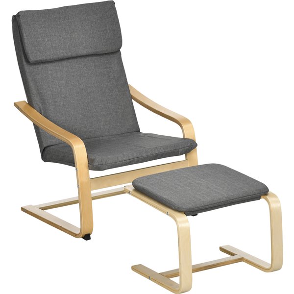 HOMCOM Relaxsessel mit Fußhocker Ohrensessel grau mit Armlehne und Leinenbezug für Wohnzimmer & Entspannung Aosom.de