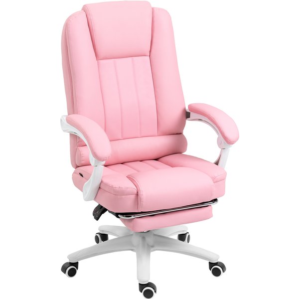 Vinsetto Office Chair with Footrest, Adjustable Backrest, Height Adjustable, 5 Casters, Pink + White | Aosom Ireland