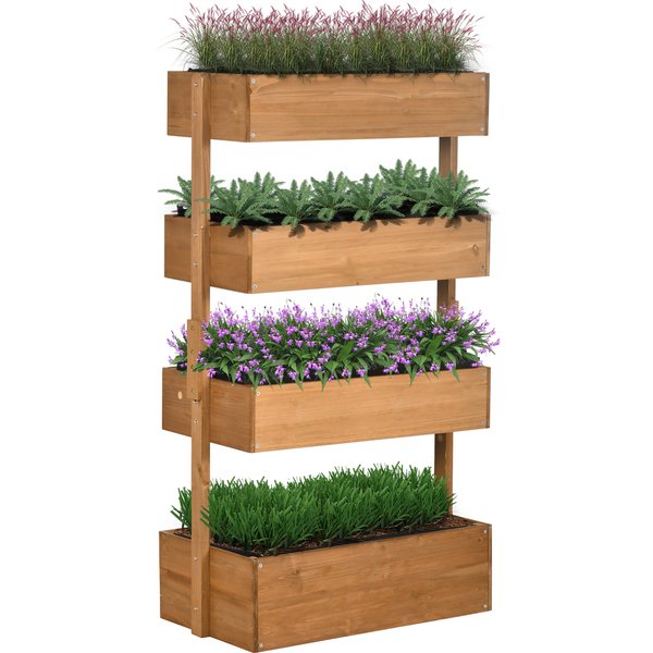 Outsunny 80cm x 45cm x 142cm 4-Tier Raised Garden Bed, Fir Wood Vertical Planter Box, Freestanding Elevated Plant Stand Outdoor | Aosom Ireland