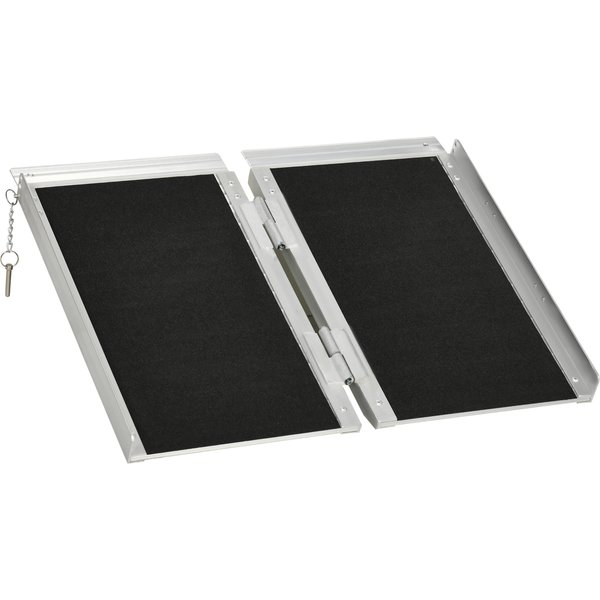 HOMCOM Portable Aluminium Wheelchair Ramp 2ft for Mobility Assistance with Carry Handle, Locking Chain, Folding Design, Silver | Aosom Ireland