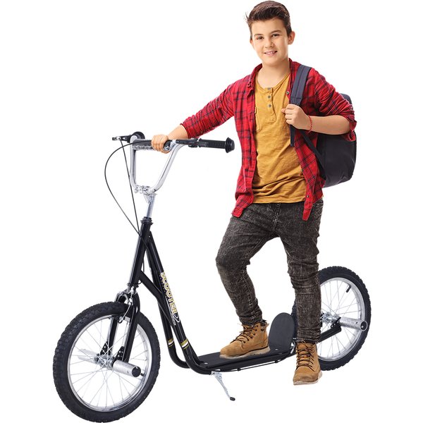 HOMCOM Teen Push Scooter Kids Children Stunt Scooter for 5+ Years with 16 Inches Wheels Adjustable Height Front Rear Dual Brakes, Black | Aosom Ireland