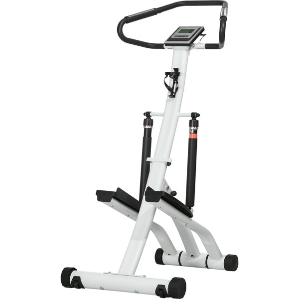 SPORTNOW STEPPER with 12 Resistance Levels, LCD Display, 2 Wheels, 80 cm x 61 cm x 134 cm, White + Black | Aosom Ireland
