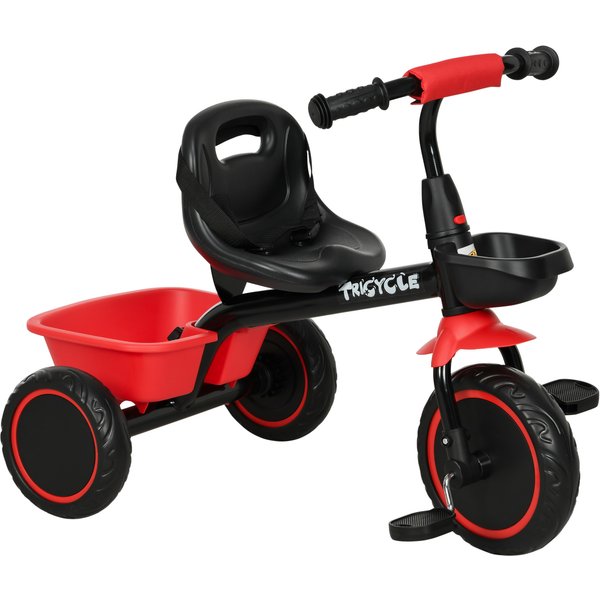 AIYAPLAY Children's Tricycle with Pelvic Belt, 2 Baskets, Adjustable Seat, Metal Frame, for Kids 2-5 Years, Black + Red | Aosom Ireland