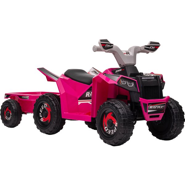 HOMCOM 6V Electric Quad Bike for Toddlers with Rear Storage Trailer, Durable Wheels, for Ages 18-36 Months, Pink | Aosom Ireland