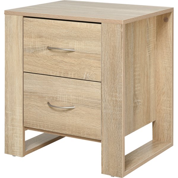 HOMCOM Bedside Cabinet with 2 Drawers: Modern Boxy Design, Elevated Base, Melamine Finish, Bedroom Storage, Oak Brown. | Aosom Ireland