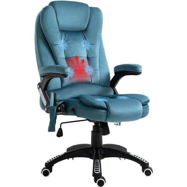 Vinsetto Heated Massage Office Chair, Velvet-Feel Fabric Executive Office Chair with 6 Massage Points, 360° Swivel Wheels, Blue | Aosom Ireland