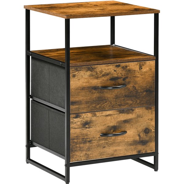 Homcom Table De Chevet Avec 2 Tiroirs Tissus Meuble De Rangement Style Industriel Commode 2 Tiroirs - 45 X 40 X 70,5 Cm - Bois Et MéTal-image