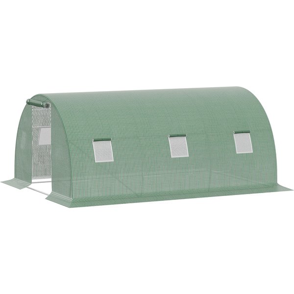 Outsunny Foliengewächshaus Polytunnel 4,5x3m begehbar mit 6 Fenstern, Frostschutz aus Stahlrohr, dunkelgrün für Garten & Pflanzen Aosom.de