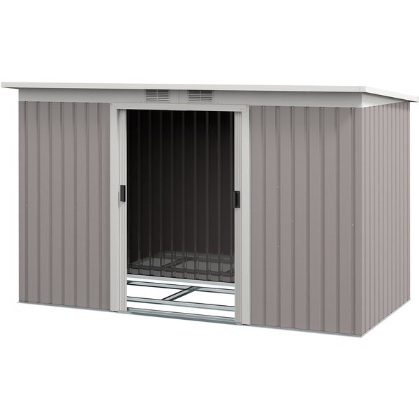 Outsunny Corrugated Garden Metal Storage Shed Outdoor Equipment Tool Box with Kit Ventilation Doors 9x 4FT Light Grey | Aosom Ireland