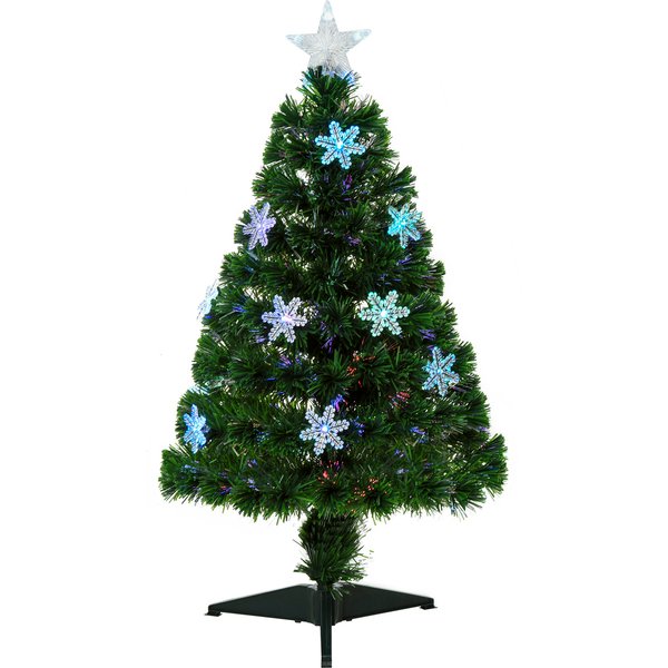 HOMCOM 3ft Fibre Optic Christmas Tree 90cm W/ Showflakes, Green | Aosom Ireland