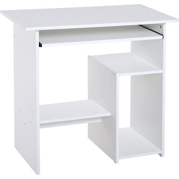 HOMCOM Compact Computer Desk with Keyboard Tray, Storage Shelf, Wooden Computer Table for Home Office, Modern Corner Table, White | Aosom Ireland