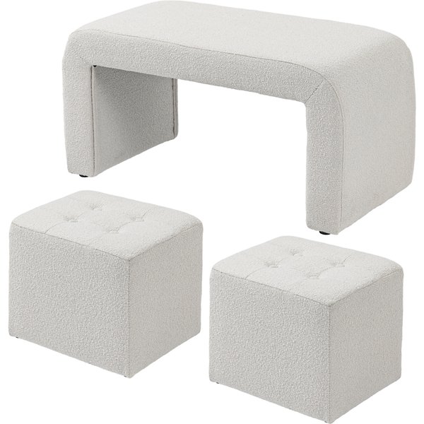 HOMCOM Ottoman Set of 3, Button Tufting, 89 cm x 42.5 cm x 45 cm, Cream | Aosom Ireland
