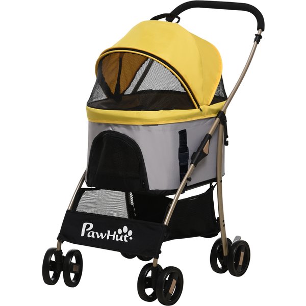 PawHut Hundewagen 2-in-1 Hundetrolley & Tragetasche, faltbarer Hundebuggy mit Kissen, 4 Rädern, Netzfenster, Oxfordstoff, Gelb Aosom