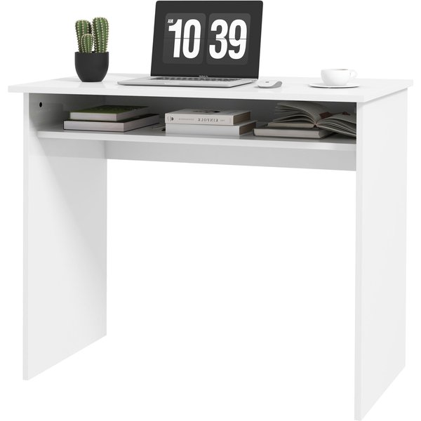HOMCOM Writing Desk, Computer Table, Small Writing Desk with Storage Shelf, High Gloss, Modern Home Office Desk, White | Aosom Ireland