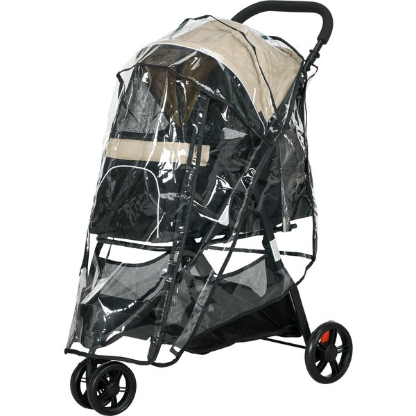 PawHut Lightweight Pet Buggy, Easy Storage, Ventilated with Weather Shield, Ideal for Extra Small to Small Dogs, Khaki | Aosom Ireland
