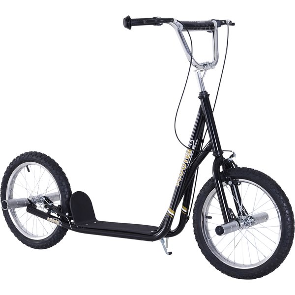 Homcom Trottinette Patinette Grandes Roues Pneumatiques Ø 41 Cm Hauteur Guidon RéGlable BéQuille Pegs Inclus Acier Noir-image